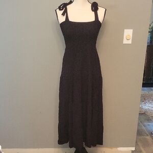 Womens Large Black Maxi Dress With Elastic Bust & Adjustable Straps EUC